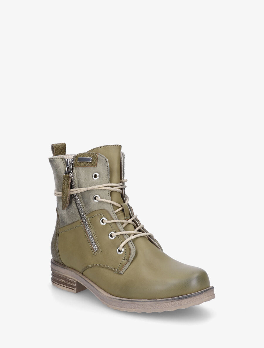 Bottines bi-matière à contrefort python - Kaki - 2