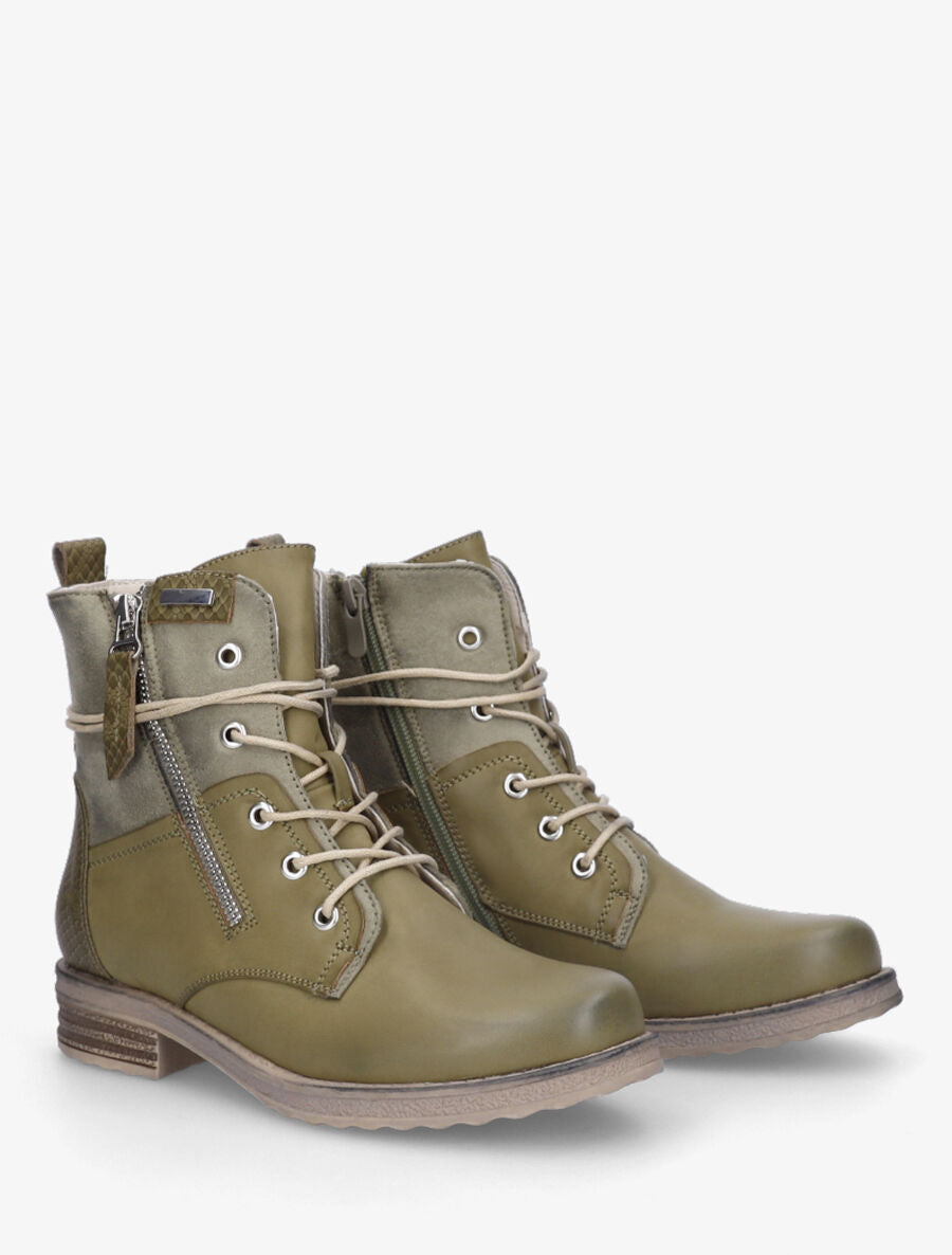 Bottines bi-matière à contrefort python - Kaki - 4