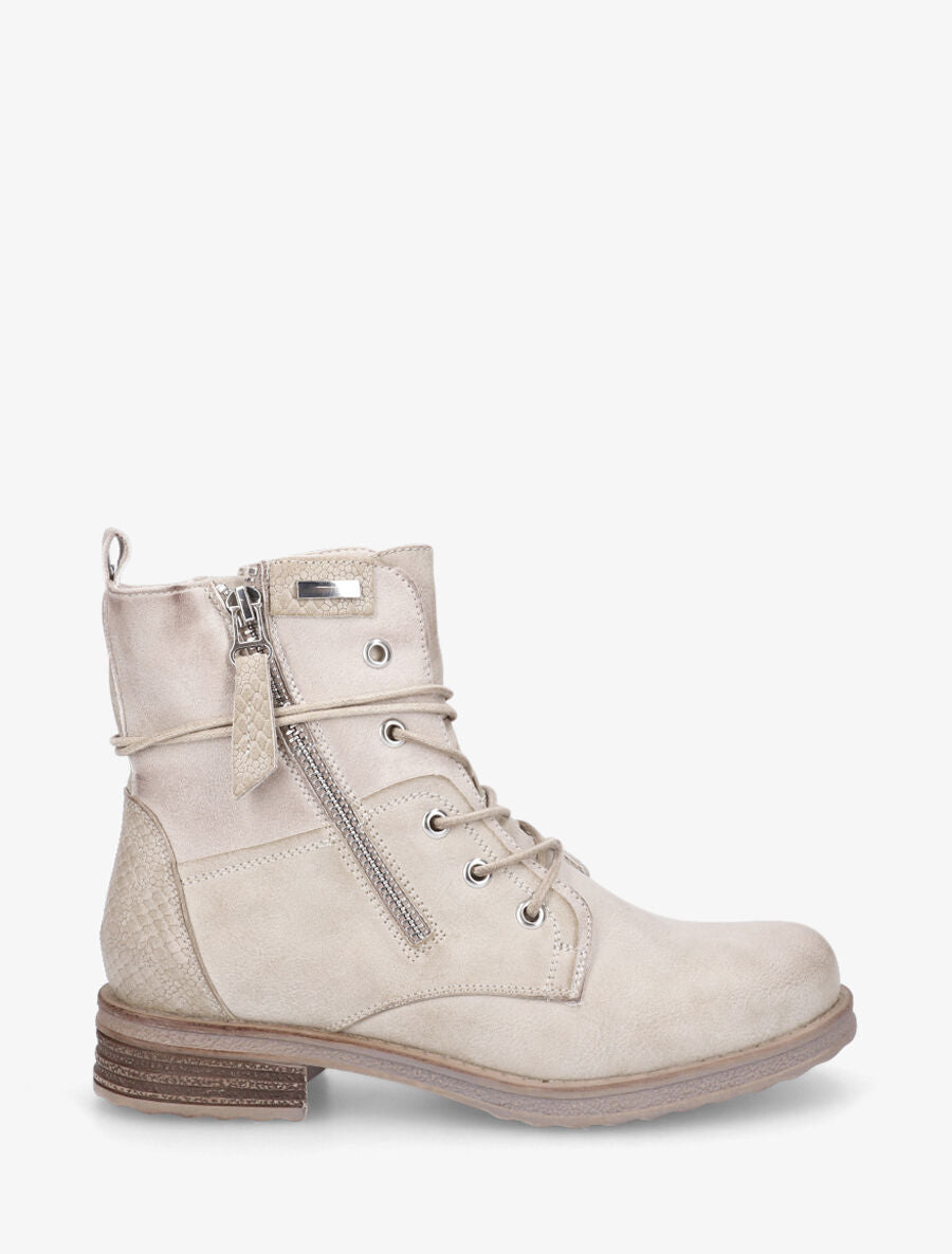 Bottines bi-matière à contrefort python - Beige - 6