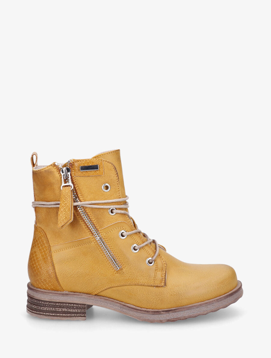 Bottines bi-matière à contrefort python - Jaune moutarde - 2