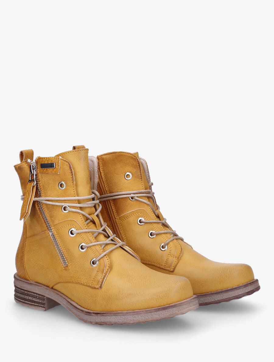 Bottines bi-matière à contrefort python - Jaune moutarde - 5