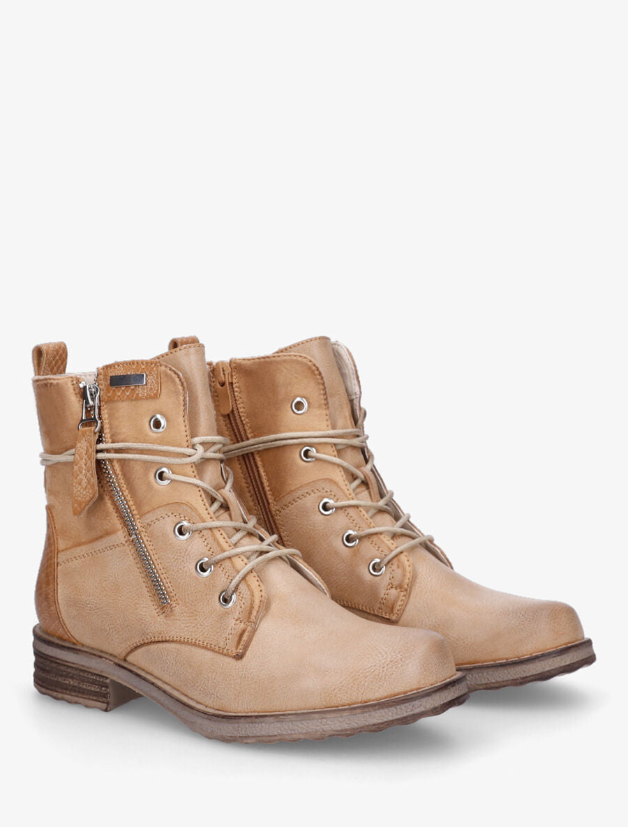 Bottines bi-matière à contrefort python - Camel - 4
