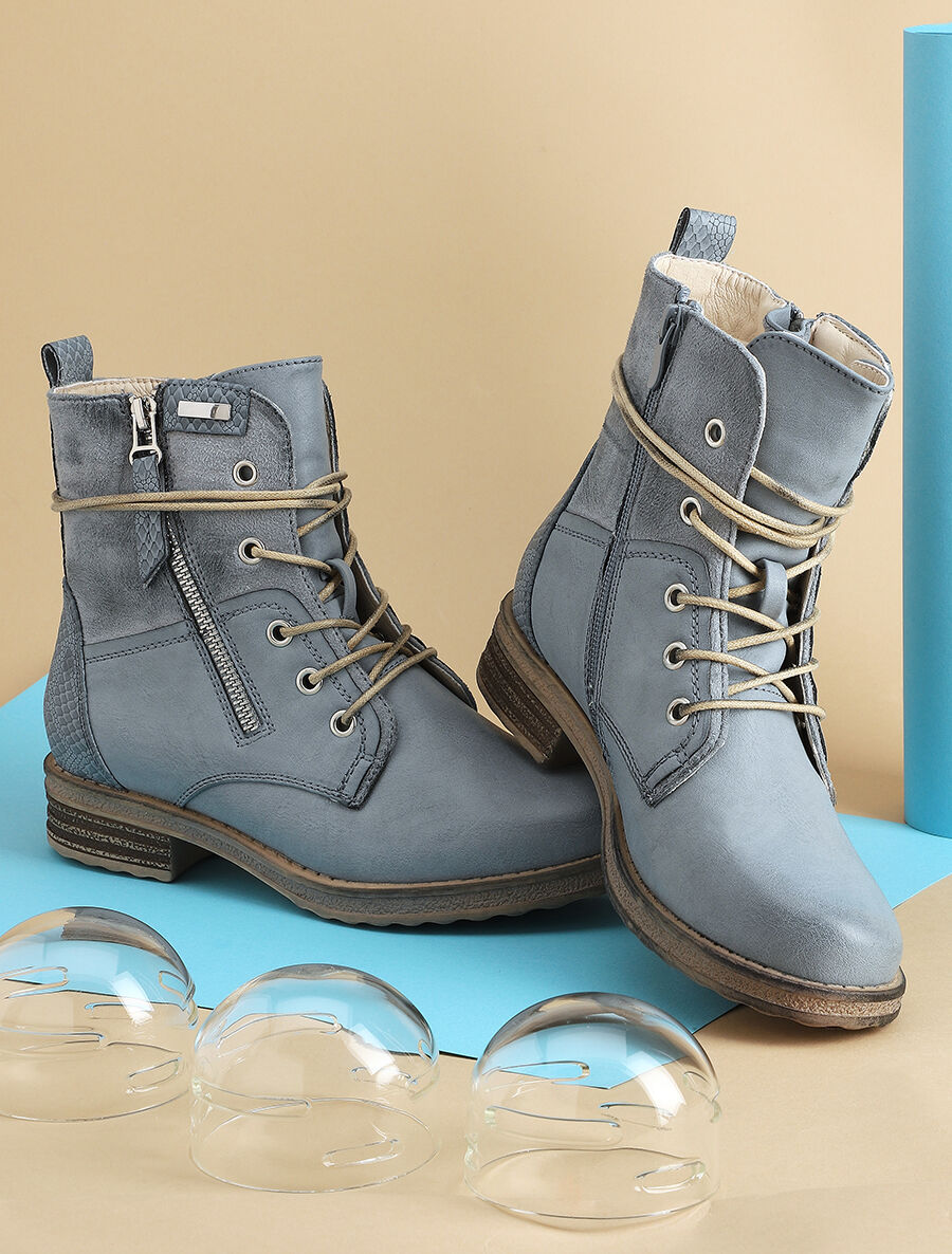 Bottines bi-matière à contrefort python - Bleu - 1