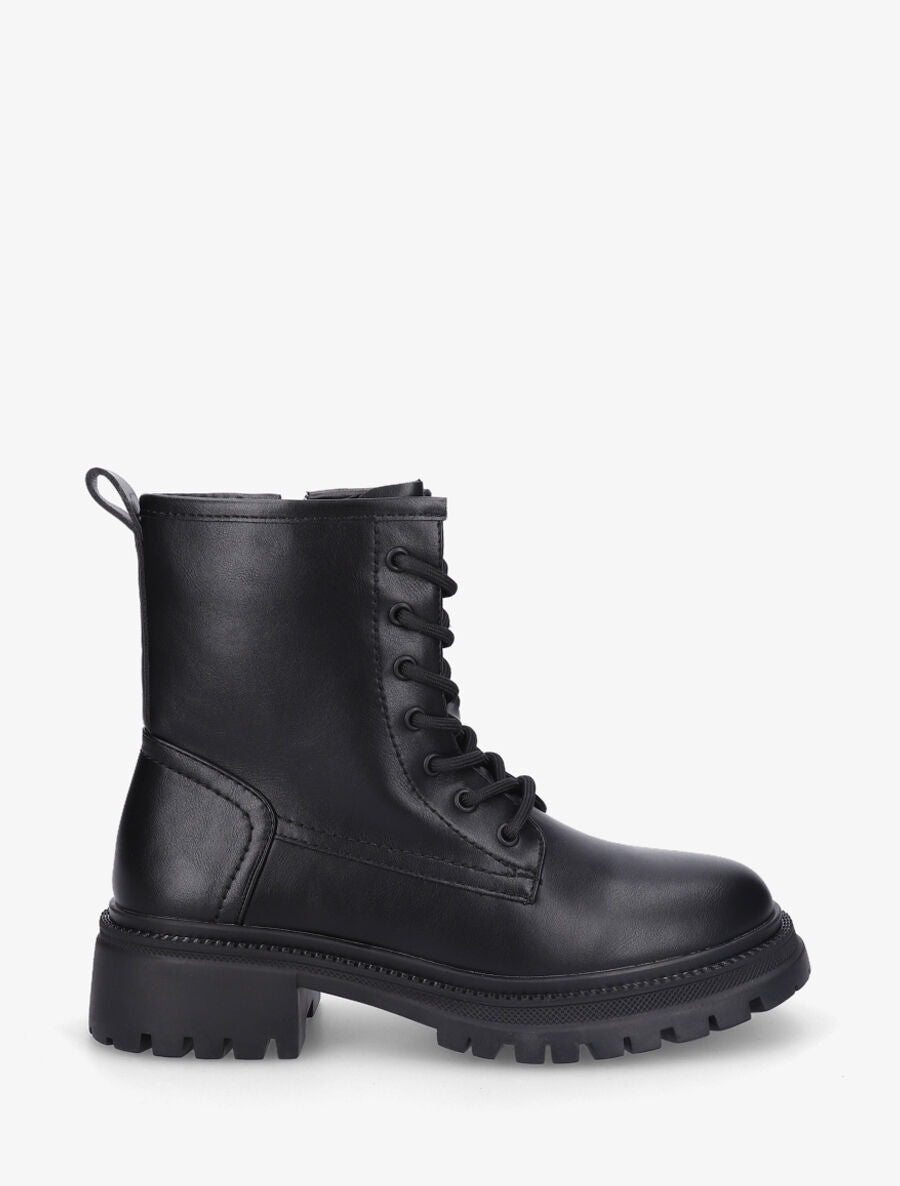 Bottines en simili à lacets - Noir - 1