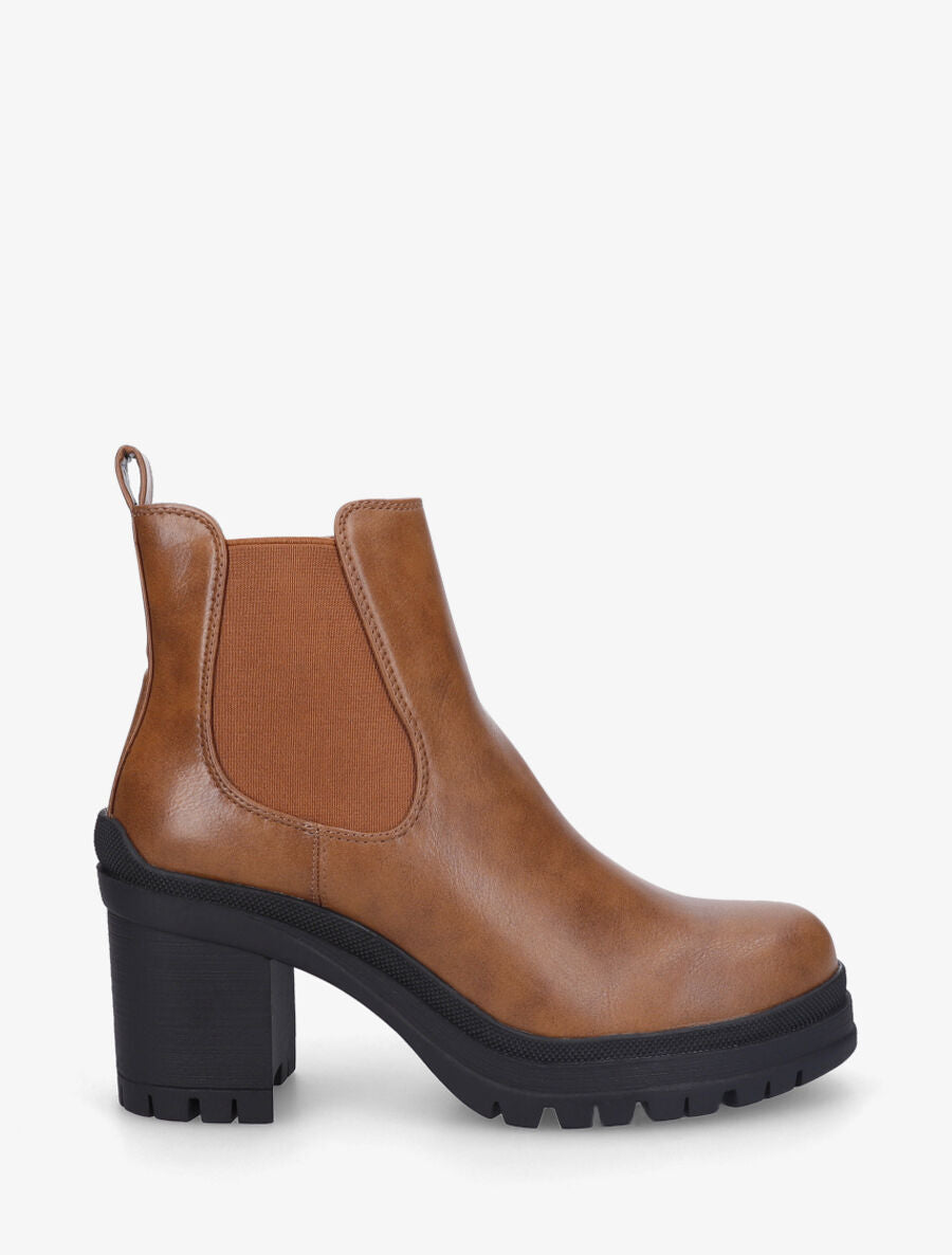 Bottines à semelle et talon crantés - Camel - 1