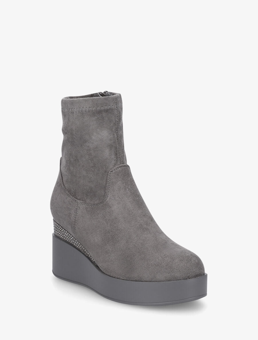 Bottines compensées en suédine et souples - Gris - 2