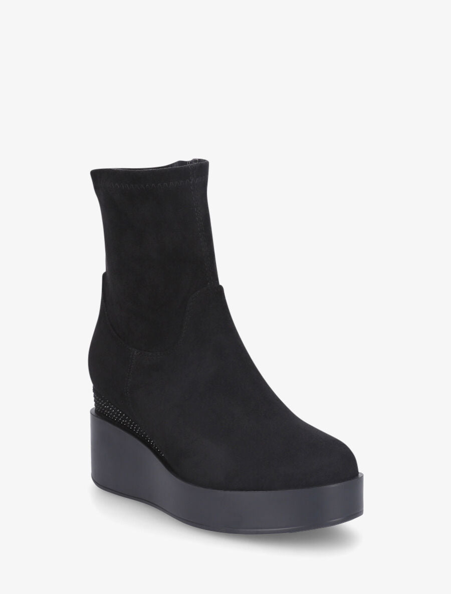 Bottines compensées en suédine et souples - Noir - 2