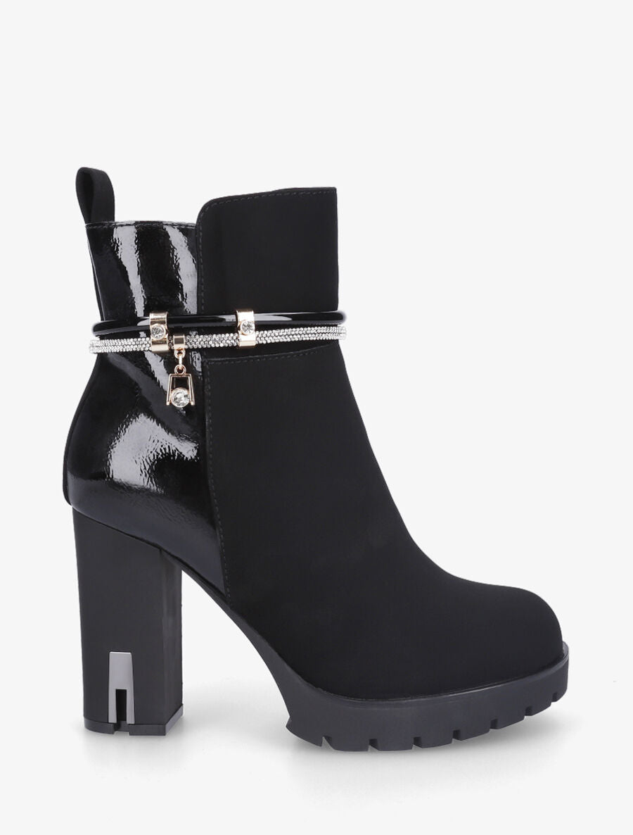 Bottines à talon haut et strass - Noir - 1