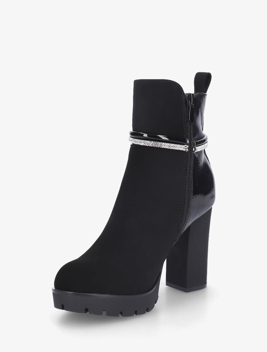 Bottines à talon haut et strass - Noir - 3