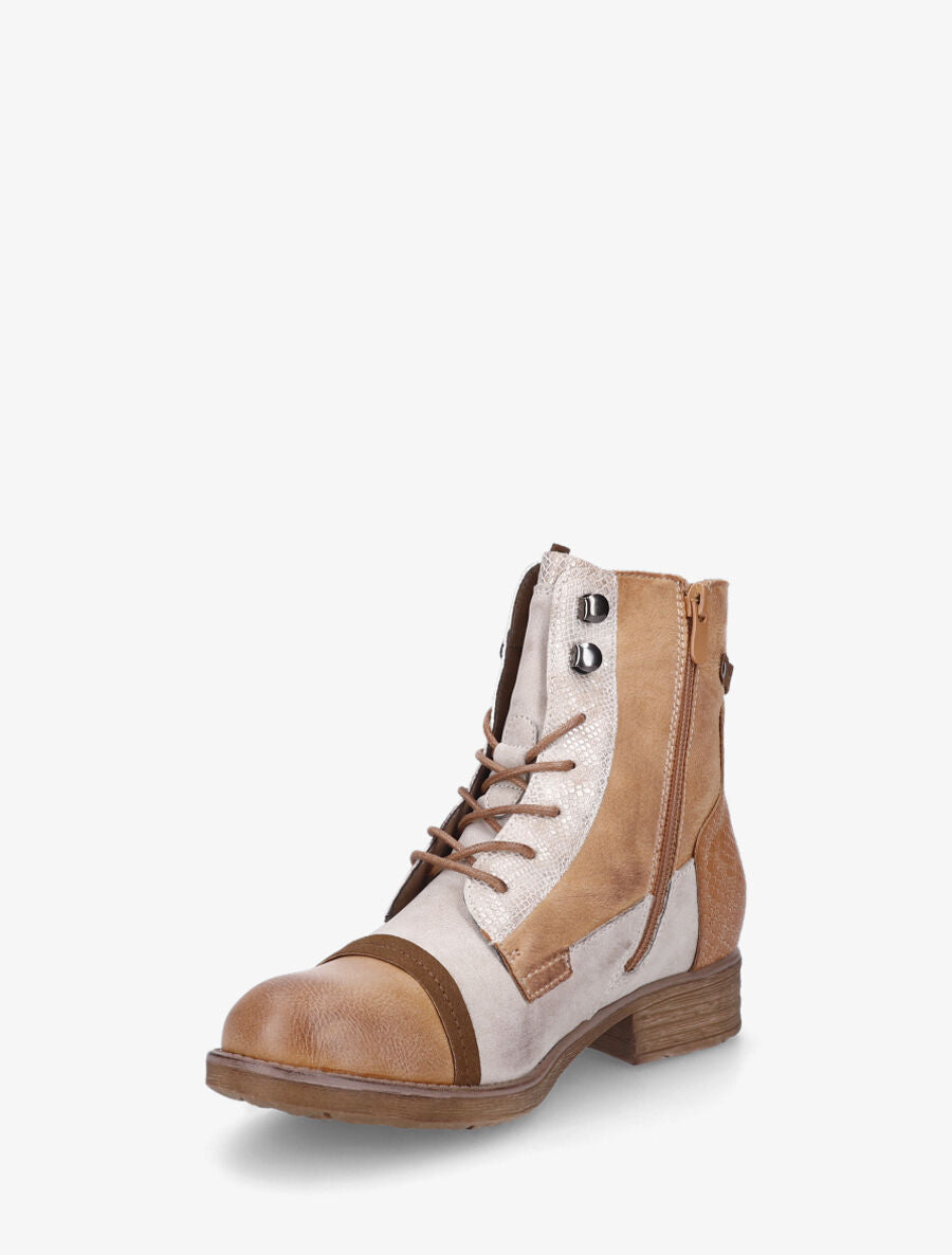 Bottines en simili multi textures - Camel - 3