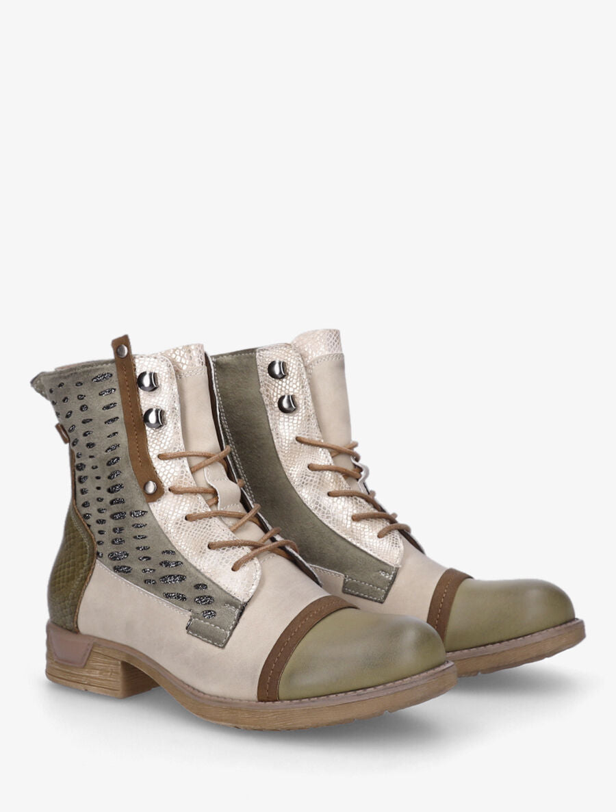 Bottines en simili multi textures - Kaki - 4