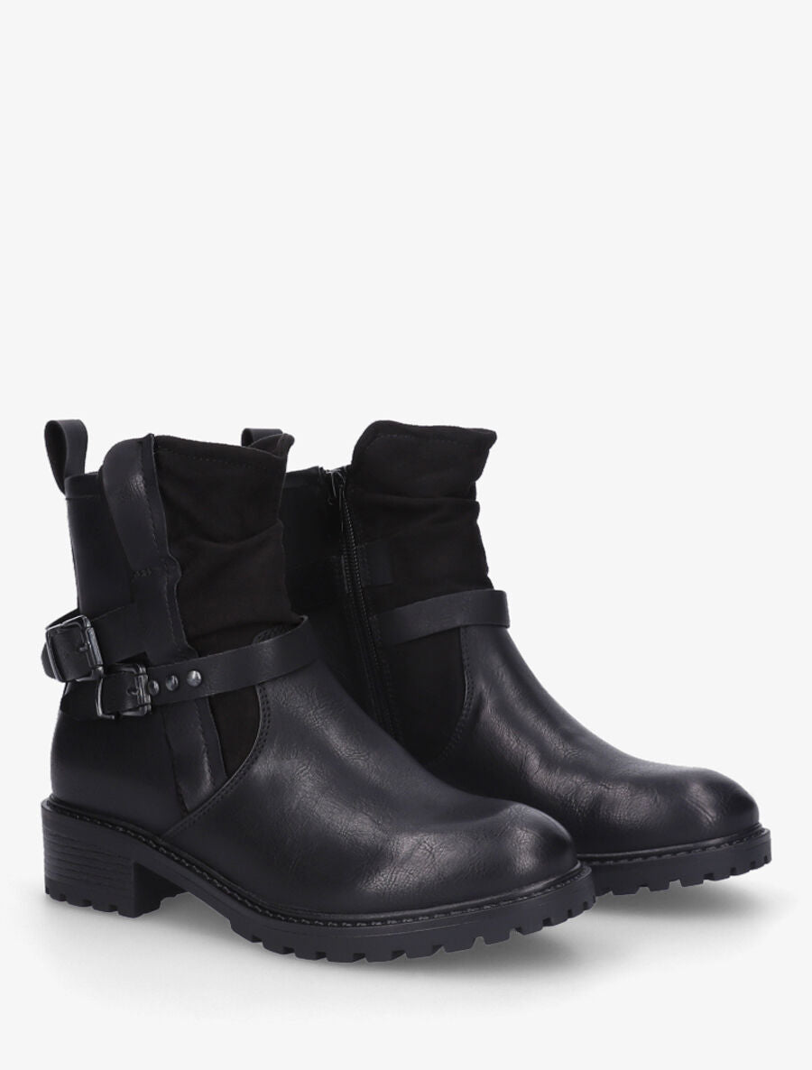 Bottines en simili à deux sangles - Noir - 4
