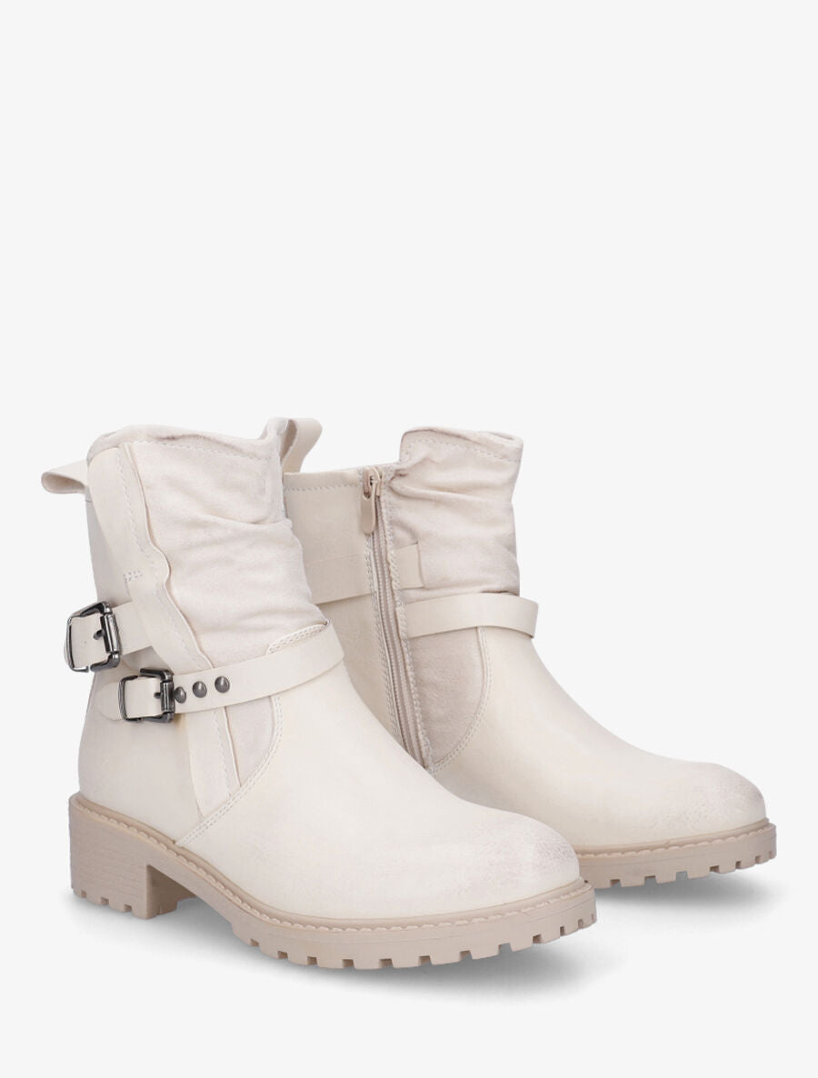 Bottines en simili à deux sangles - Crème - 4
