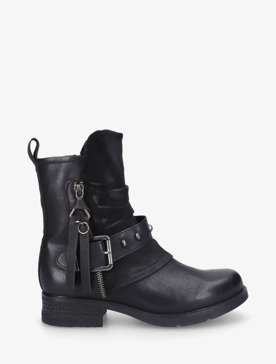 Bottines froncés à talon texturé - Noir - 1