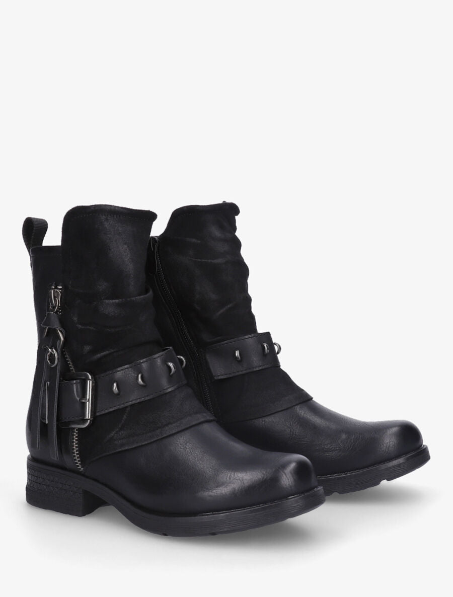 Bottines froncés à talon texturé - Noir - 4