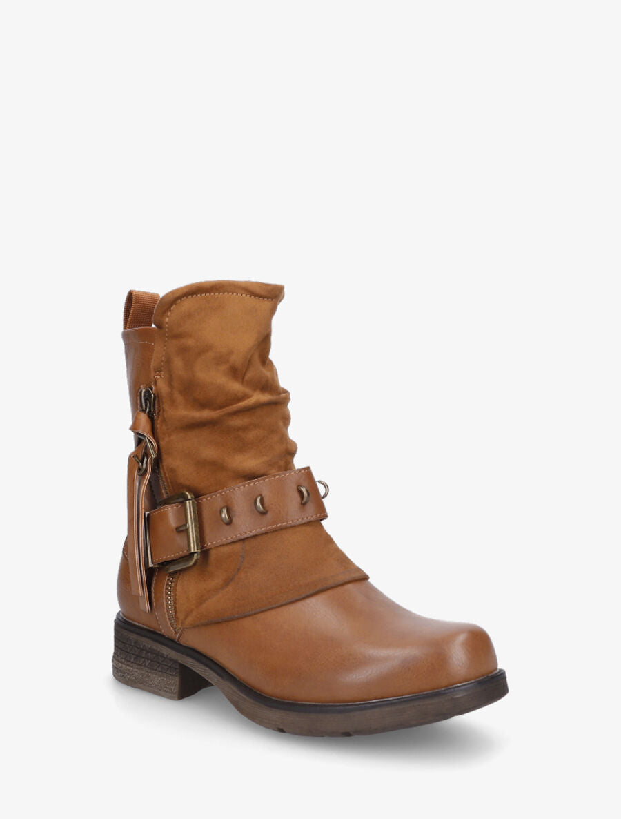 Bottines froncés à talon texturé - Camel - 2