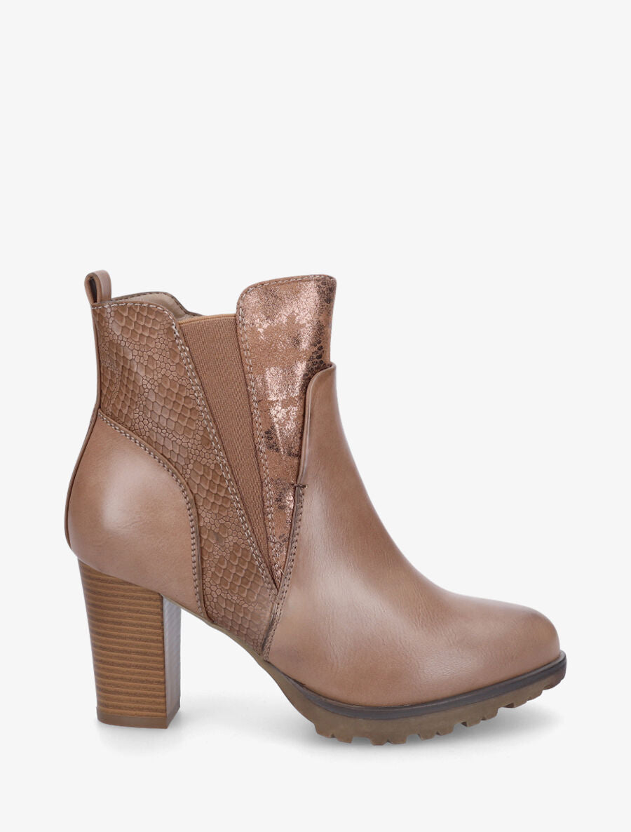 Bottines à talon et multi textures - Taupe - 5