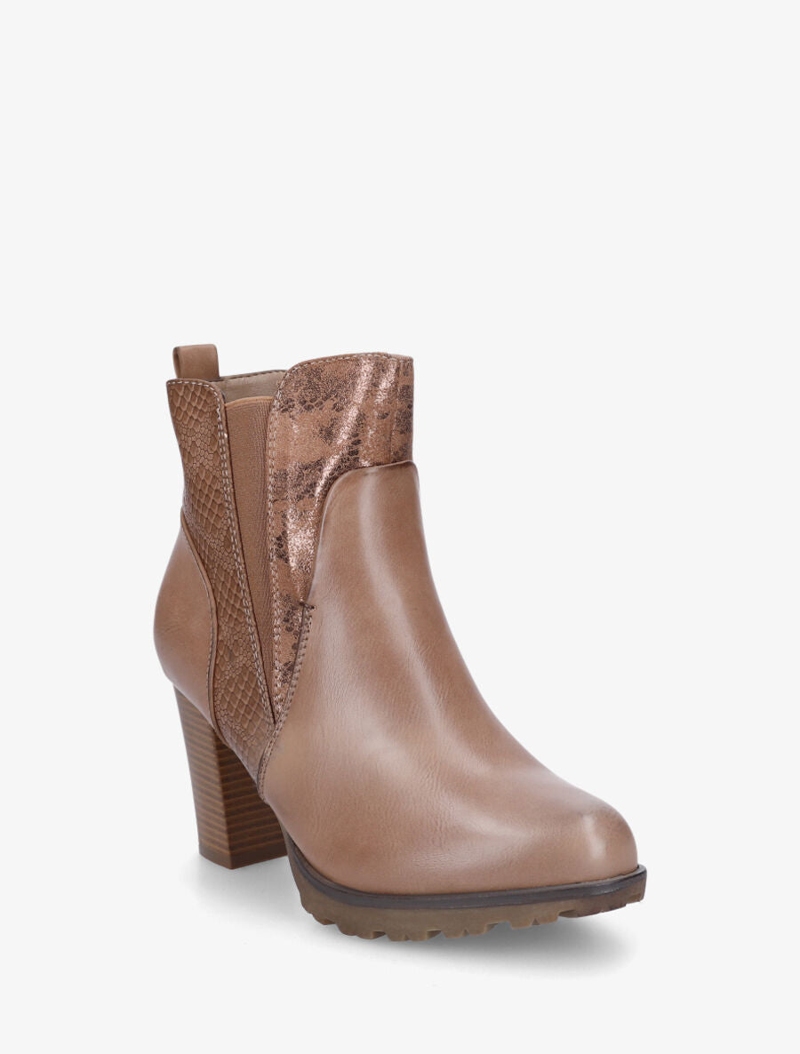 Bottines à talon et multi textures - Taupe - 2