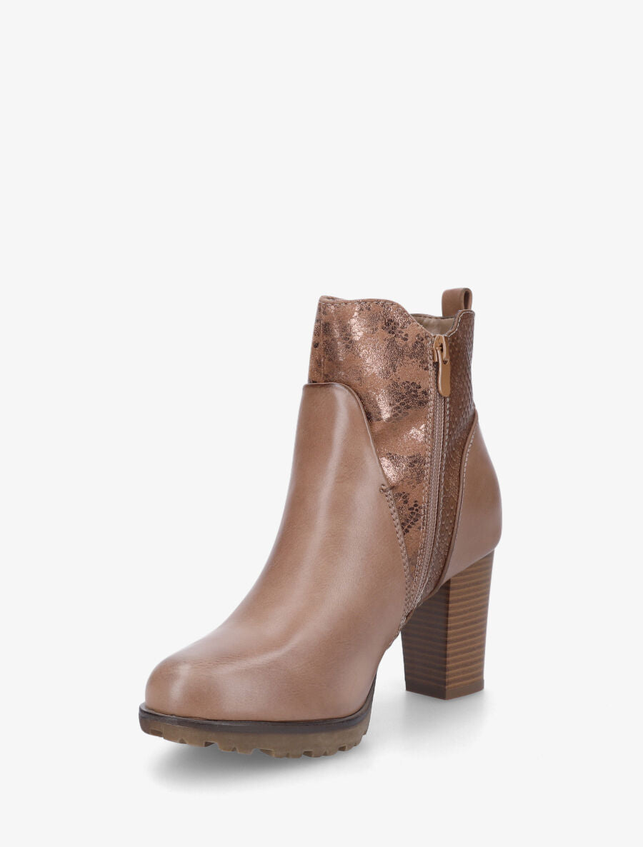 Bottines à talon et multi textures - Taupe - 3