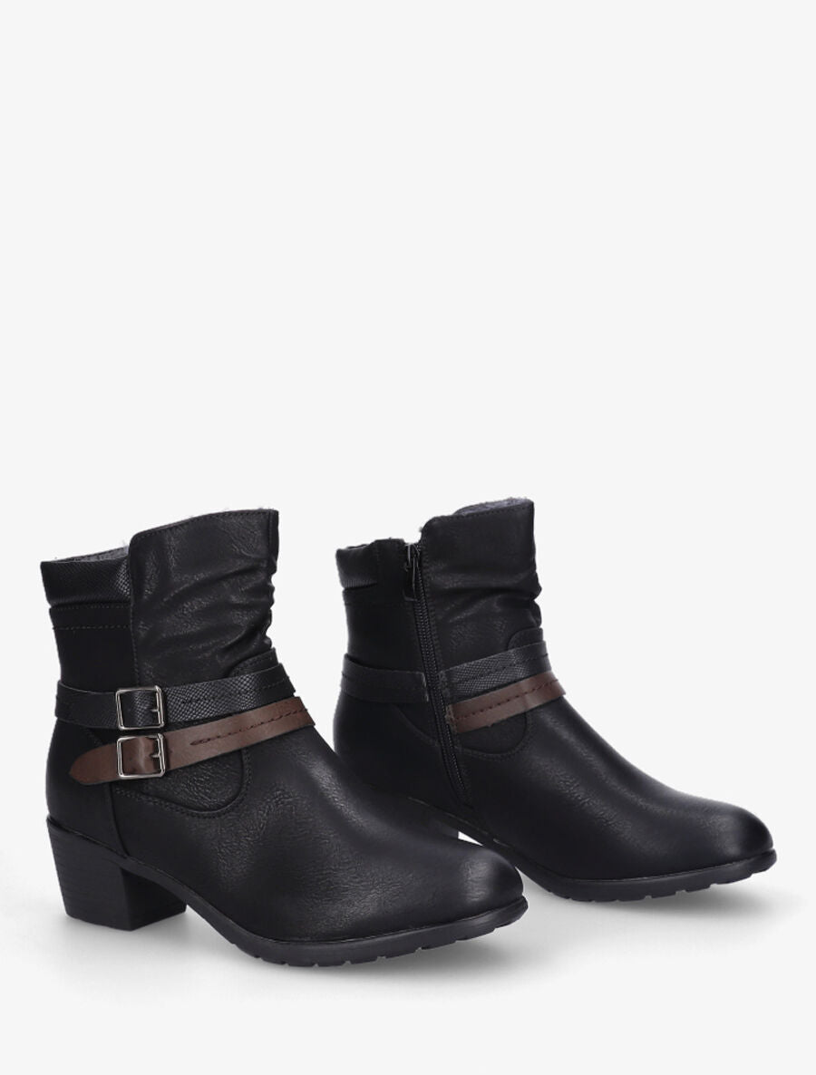 Bottines fourrées et froncées en simili - Noir - 4