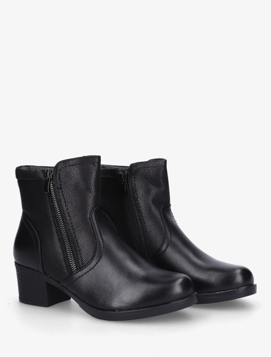 Bottines en simili texturées et double zips - Noir - 4
