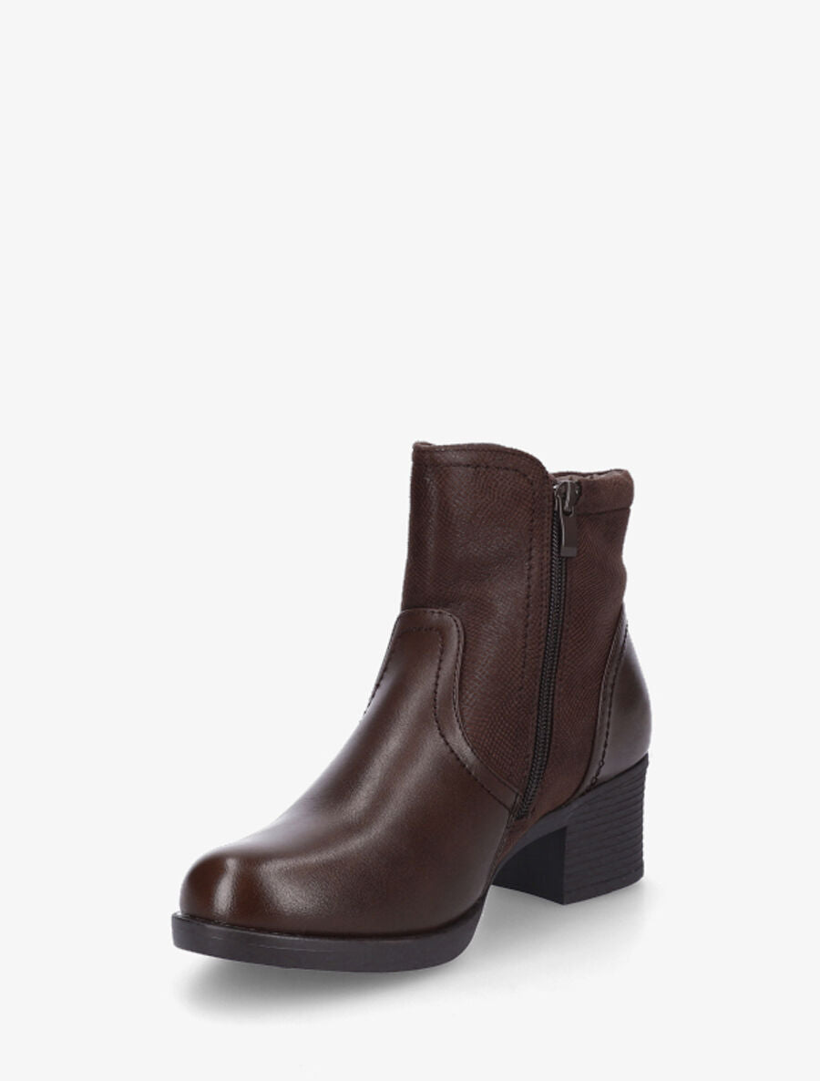 Bottines en simili texturées et double zips - Marron - 3