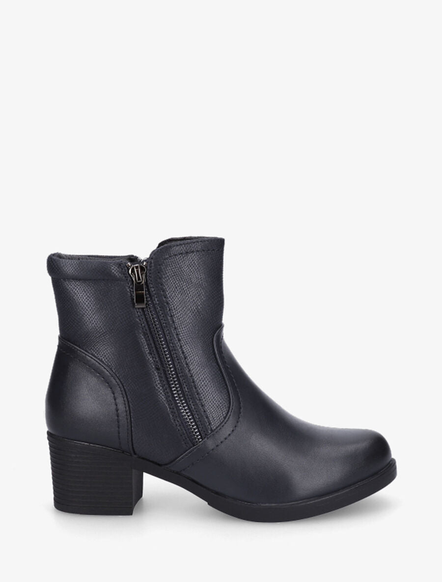 Bottines en simili texturées et double zips - Marine - 5