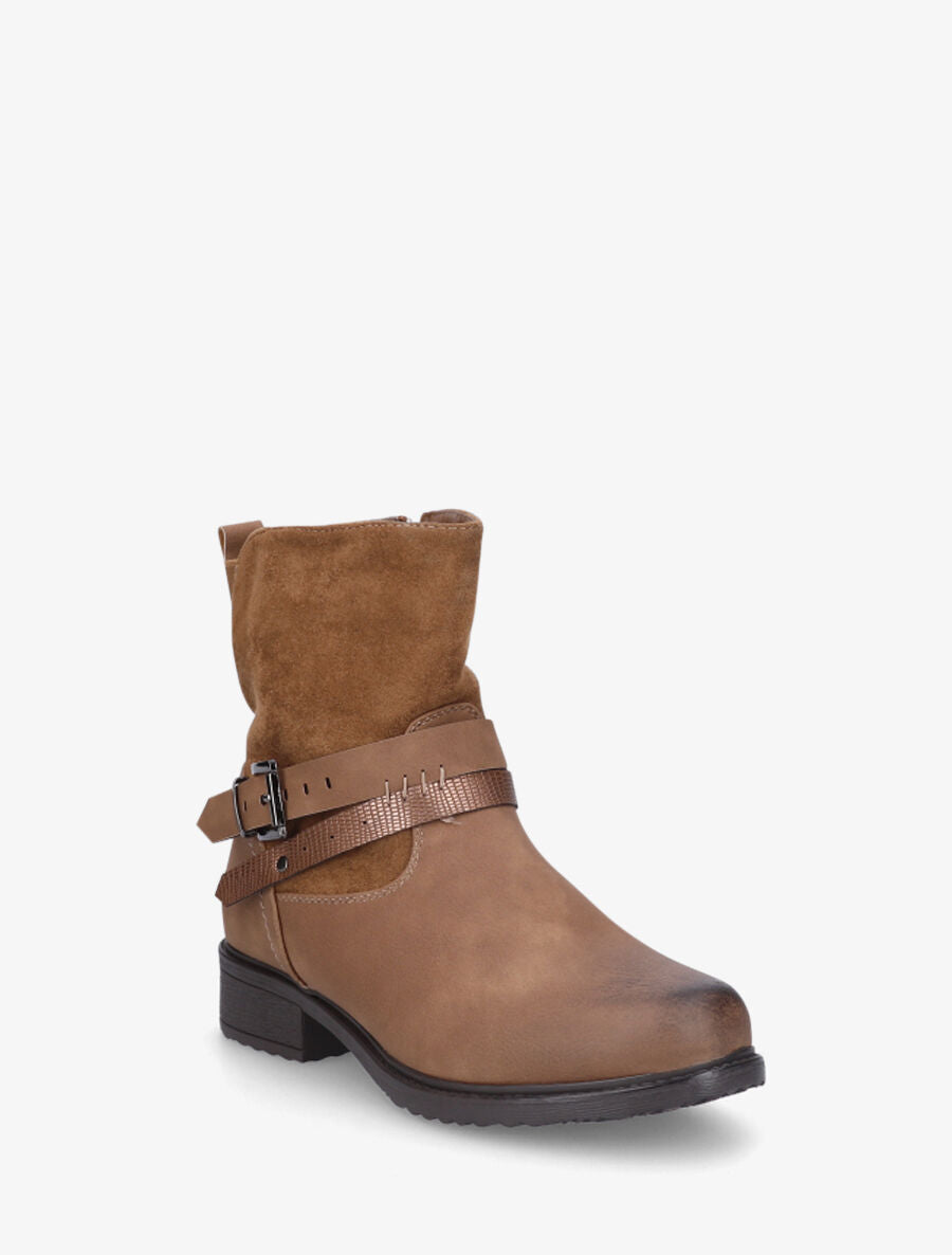 Bottines en simili effet vieilli - Camel - 2