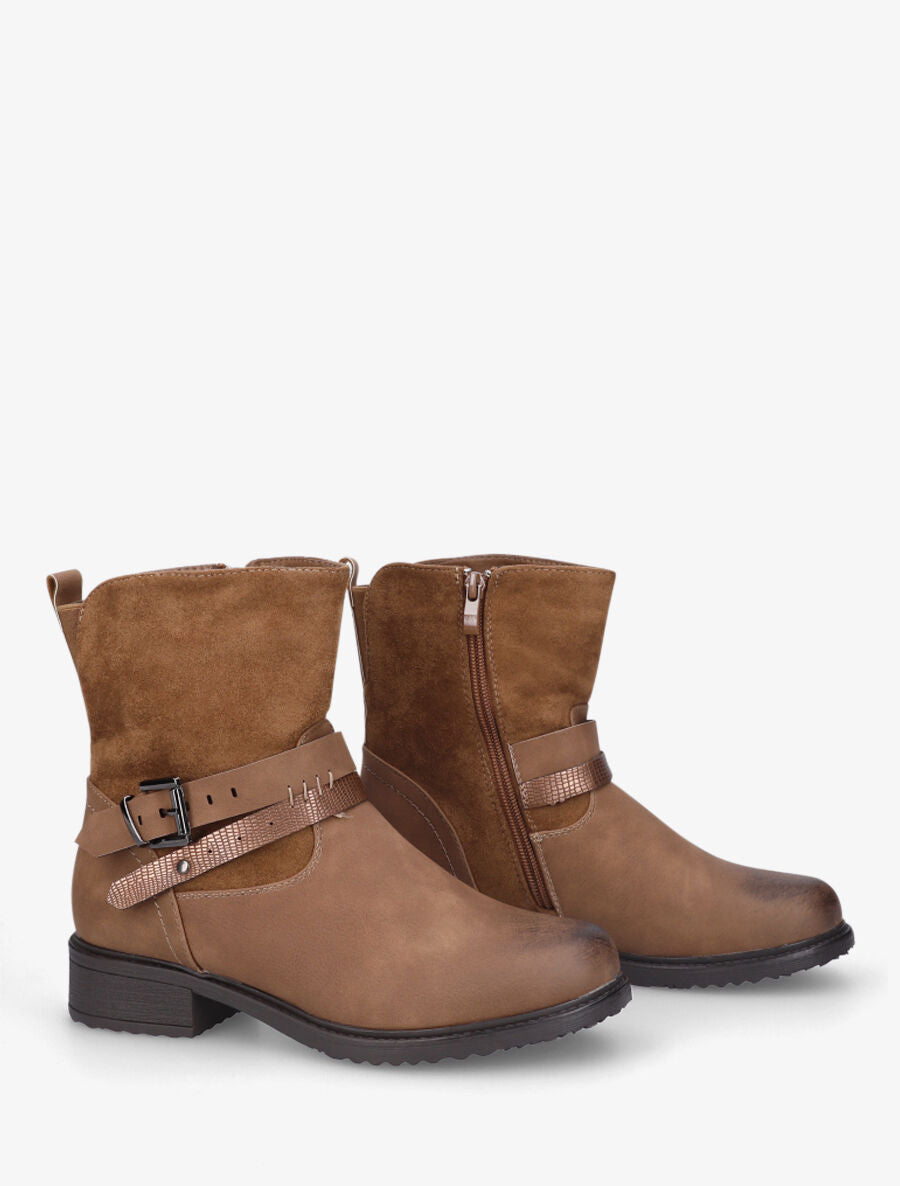 Bottines en simili effet vieilli - Camel - 4