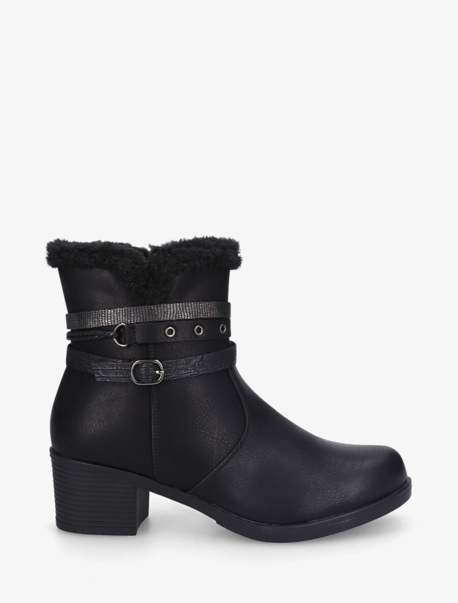Bottines fourrées à talon - Noir - 1
