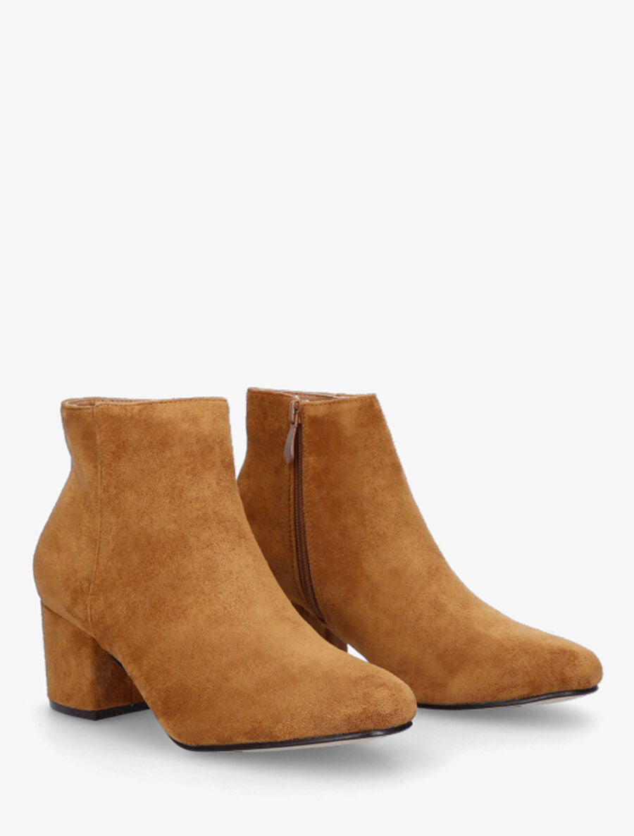 Bottines à talon en suédine - Camel - 4