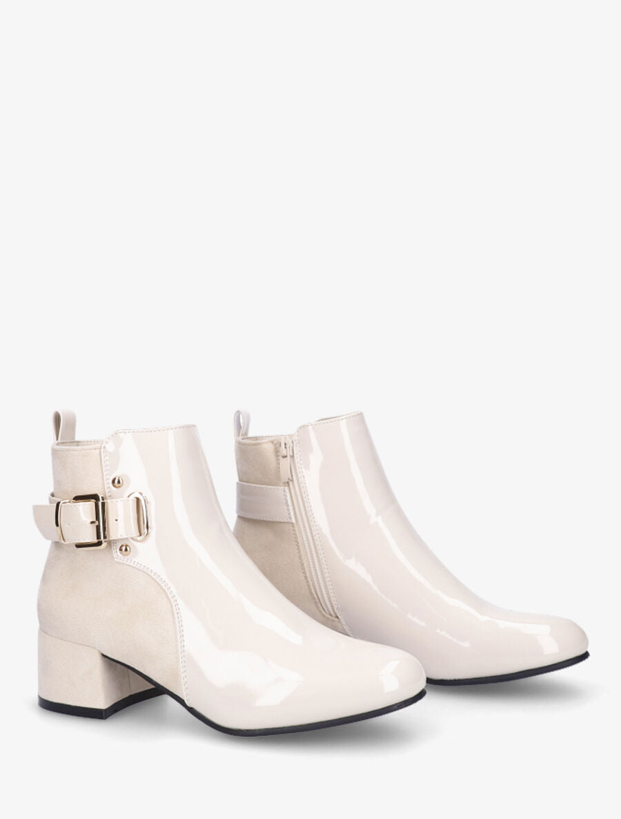 Bottines bi-matière à talon - Beige - 4