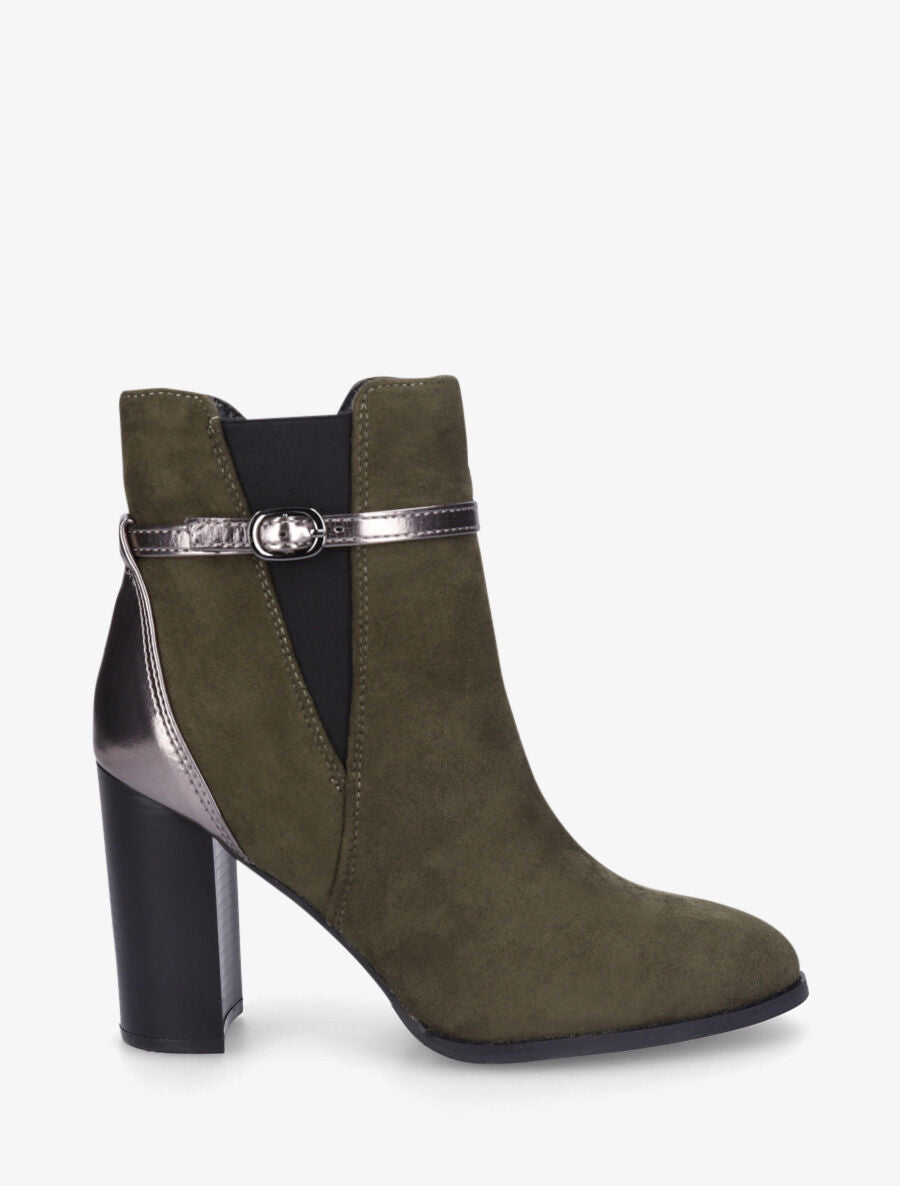 Bottines élastiquées bi-matière - Kaki - 1