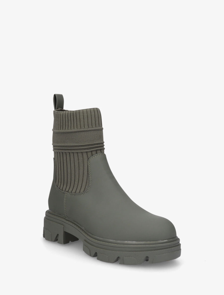 Bottines en simili style chaussettes - Kaki - 2