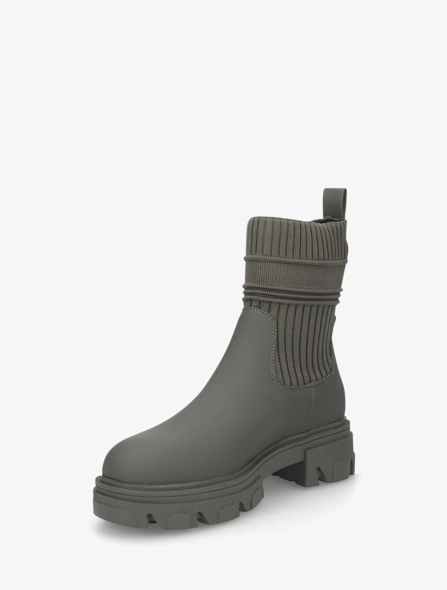 Bottines en simili style chaussettes - Kaki - 3