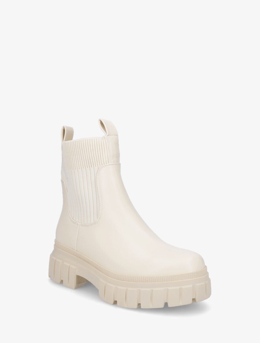 Bottines chaussettes à talon strié - Beige - 2