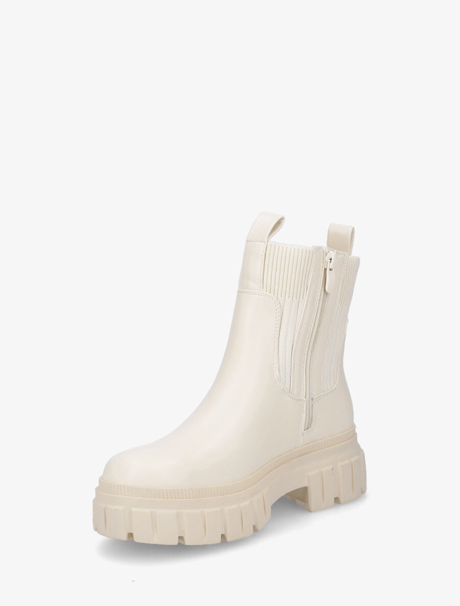 Bottines chaussettes à talon strié - Beige - 3