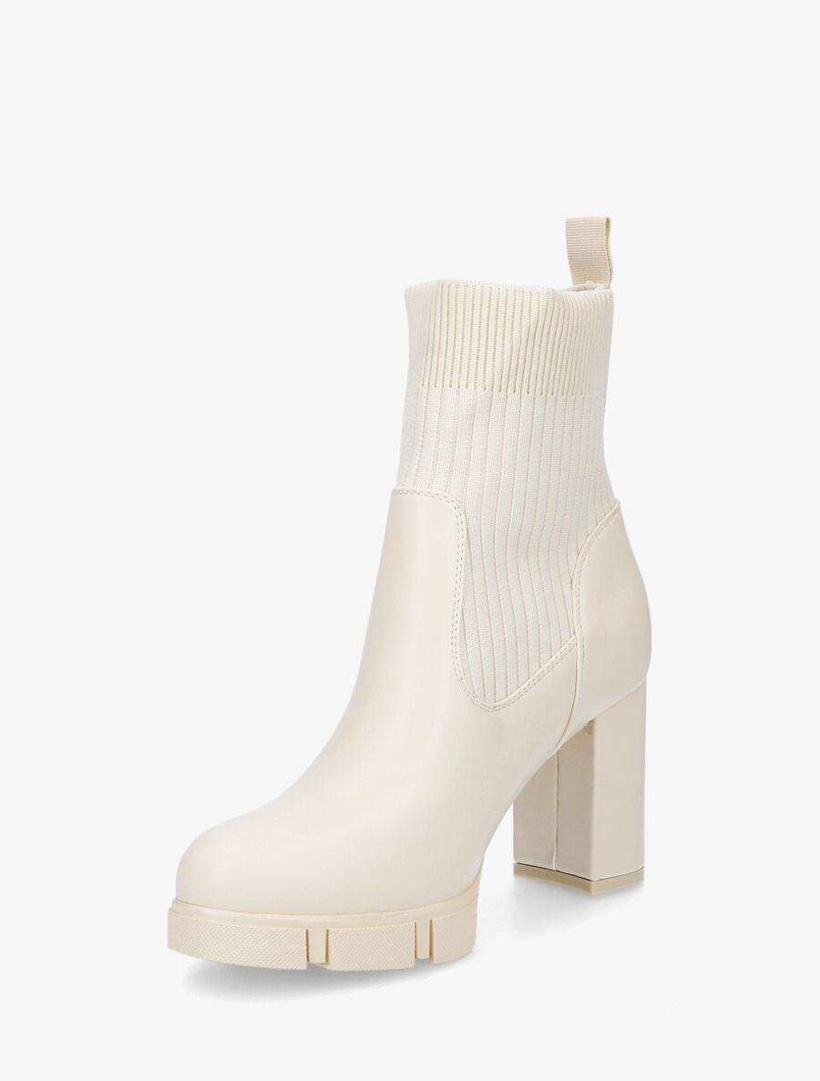 Bottines style chaussettes à talon - Crème - 3
