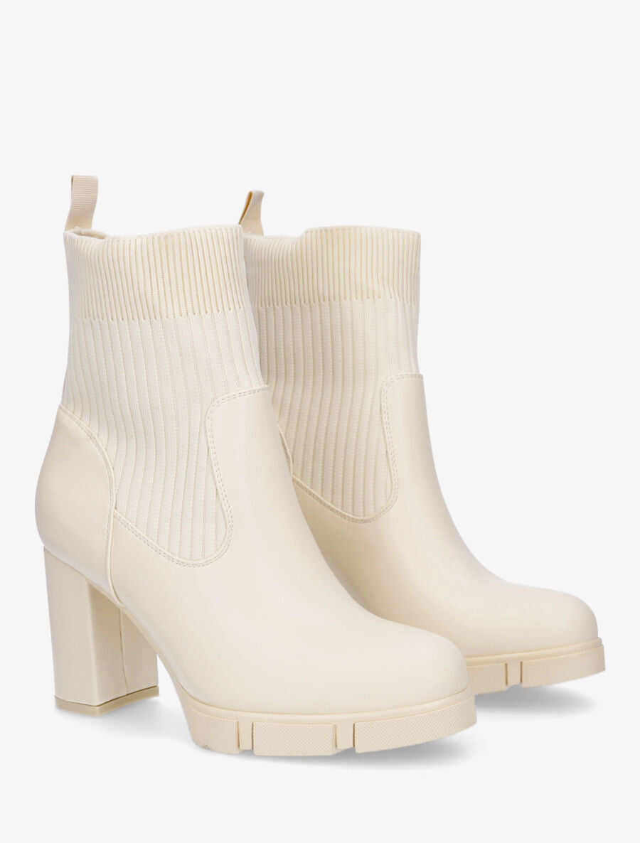 Bottines style chaussettes à talon - Crème - 4