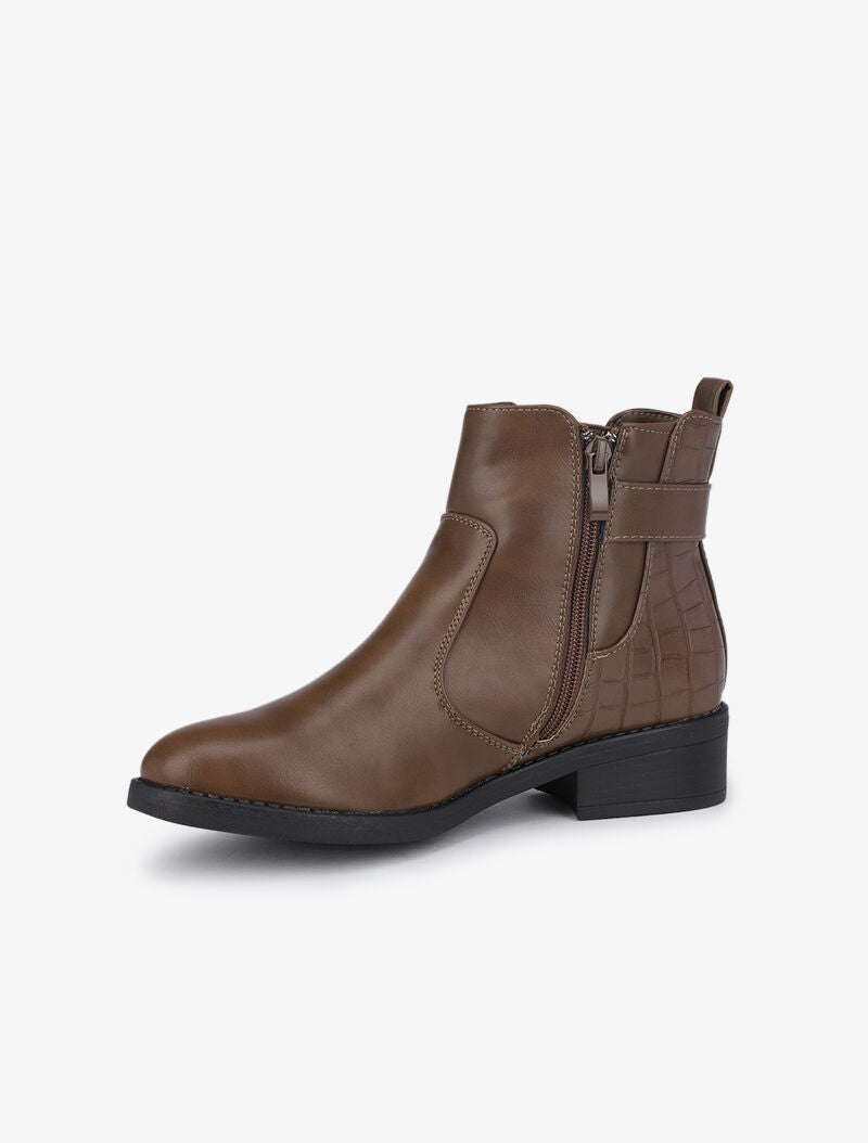 Bottines à détails croco et sangle - Marron - 4