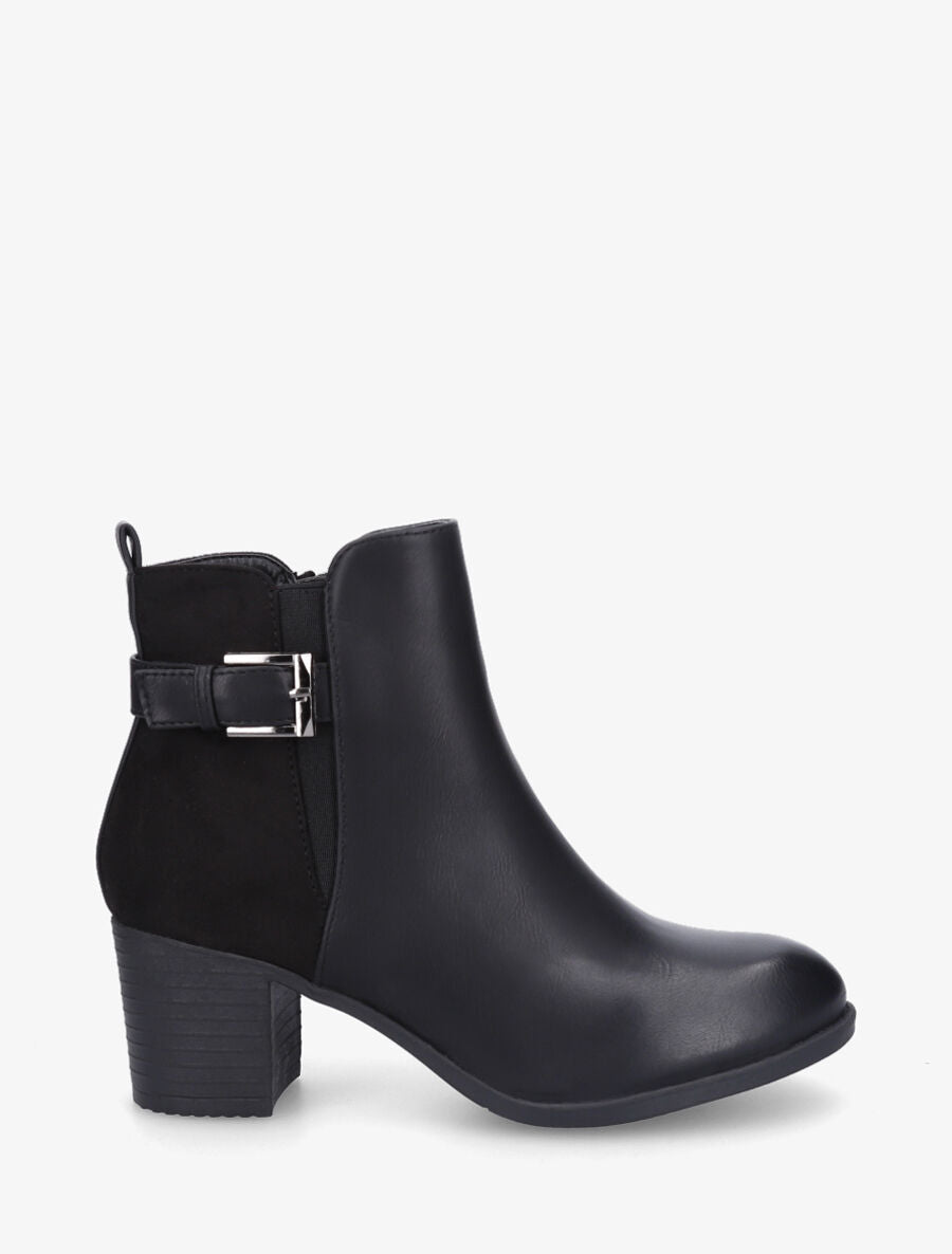 Bottines bi-matière à talon - Noir - 1