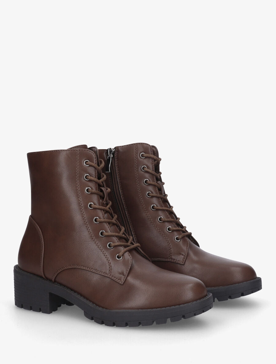 Boots à lacets en simili - Marron - 4