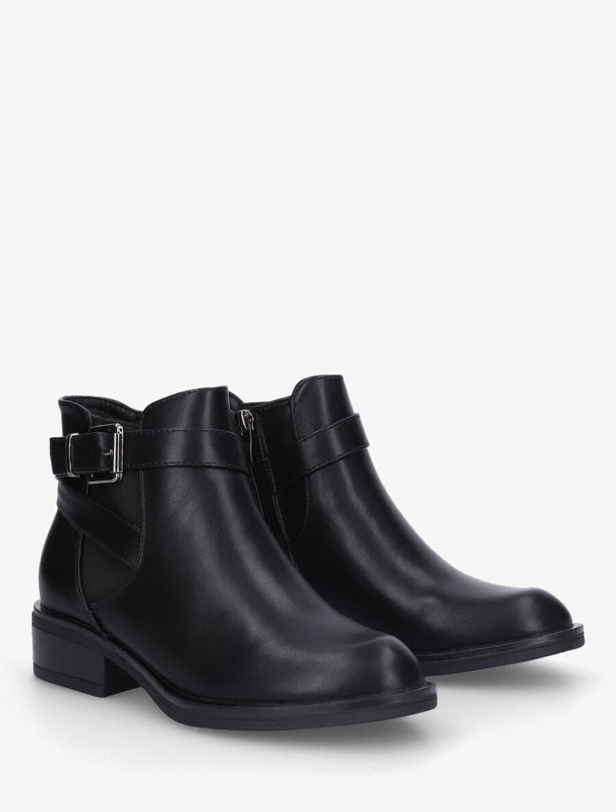 Bottines à boucle en simili - Noir - 4