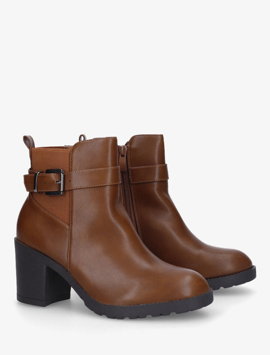 Bottines en simili à semelle crantée - Camel - 4