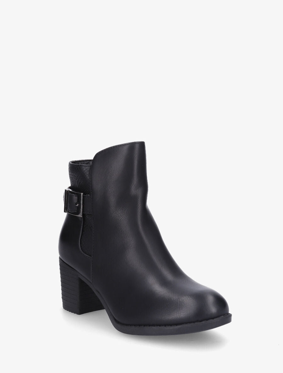 Bottines en simili à ceinturon et empiècement python - Noir - 2