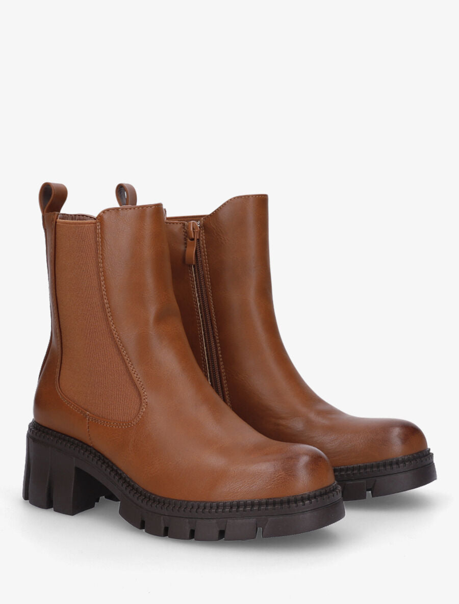 Boots montantes à semelle crantée - Camel - 4