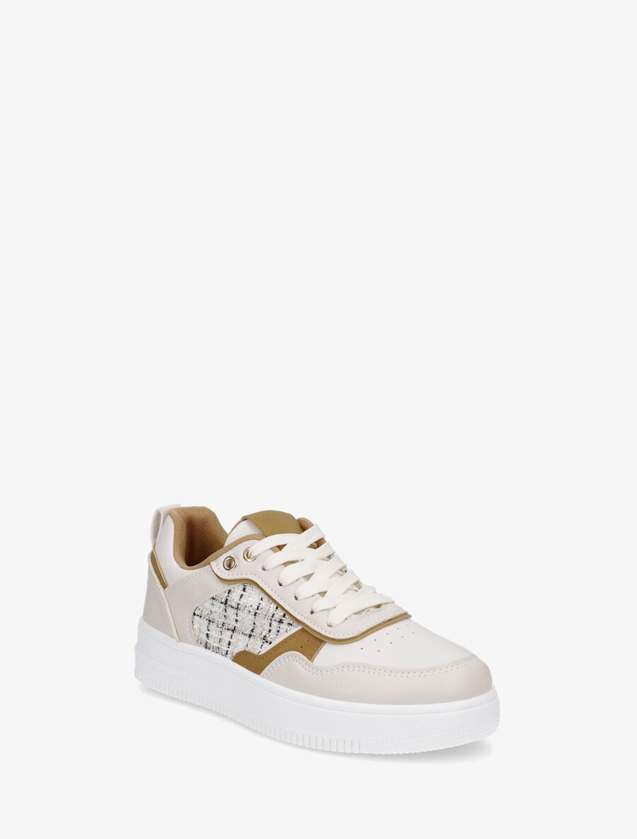Baskets en simili et tweed - Camel - 2