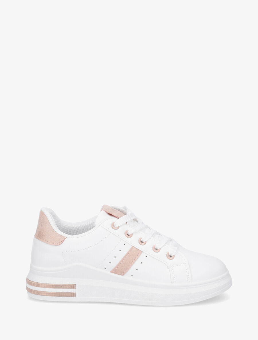 Baskets classiques en simili - Blanc/rose - 1