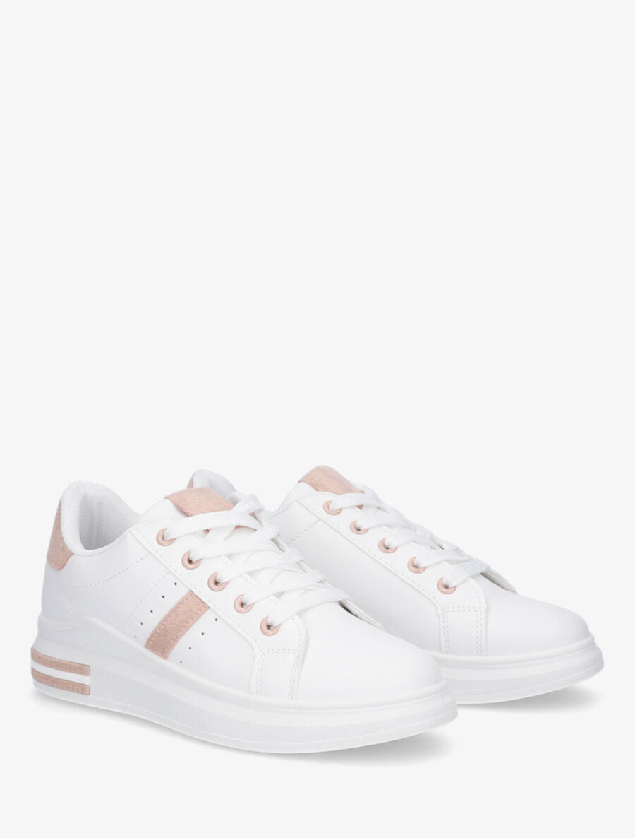 Baskets classiques en simili - Blanc/rose - 4