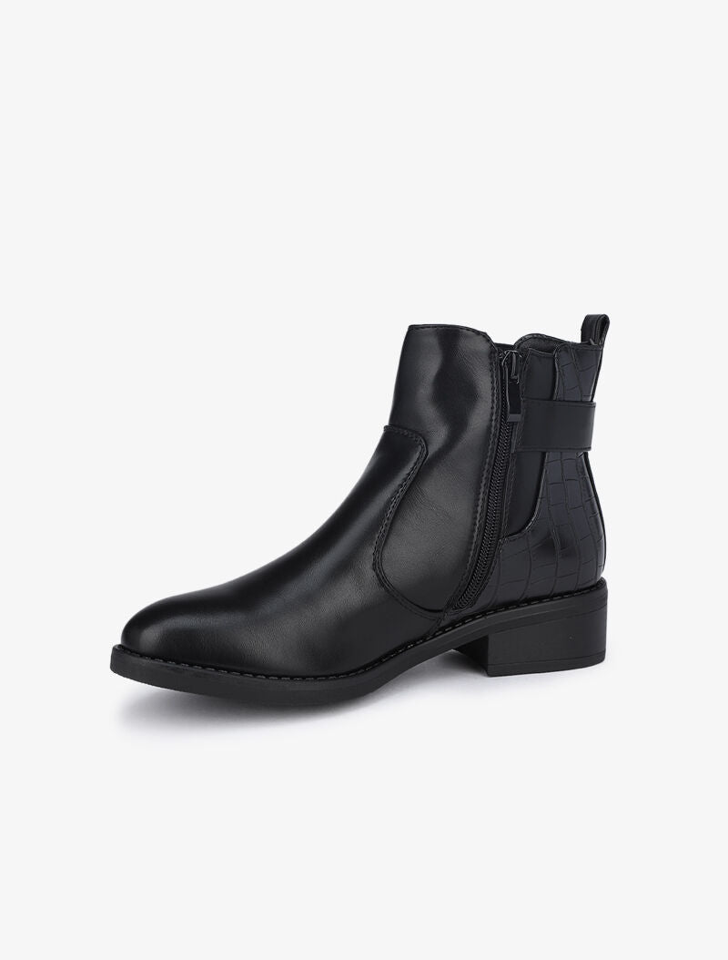 Bottines à détails croco et sangle - Noir - 3